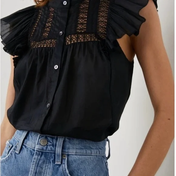 NWOT Rails Louella Flutter Black Ruffled Blouse - Picture 2 of 9
